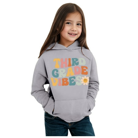 

Hoodies For Girls 9-10 Kids Boys Girls Autumn WInter School Season Kindergarten Letter Printed Long Sleeve Hoodie Warm And Comfortable Tops Children s Clothing Grey 8-9 Years
