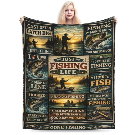 Fishing Lover Blanket Gift Bass Fishing Pattern Throw Blanket Cozy Soft Home Decor Gift for Men Fisherman Lake Fishing Lovers 50x40