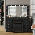 thumbnail image 1 of Vanity Desk & Power Outl, Makeup Vanity with Mirror and 12 LED Lights, Makeup Table with 11 Drawers, Vanity Table with Chair,Set 3 Lighting Modes Brightness Adjustable, 1 of 5
