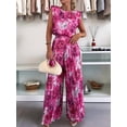 thumbnail image 4 of Lounge Sets for Women Two Piece Outfits Knit Cap Sleeve Tops Wide Leg Pleated Pants Rose Red L, 4 of 7