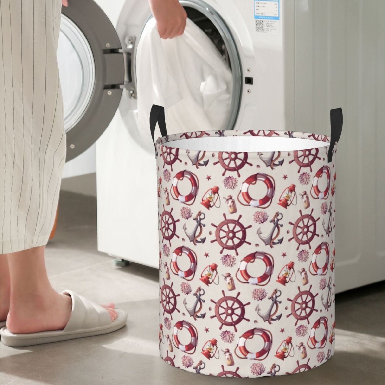 Large Laundry Basket with Handles - lifebuoy anchor rudder Kids Baby Dirty Clothes Laundry Hamper for Bedroom Aesthetic