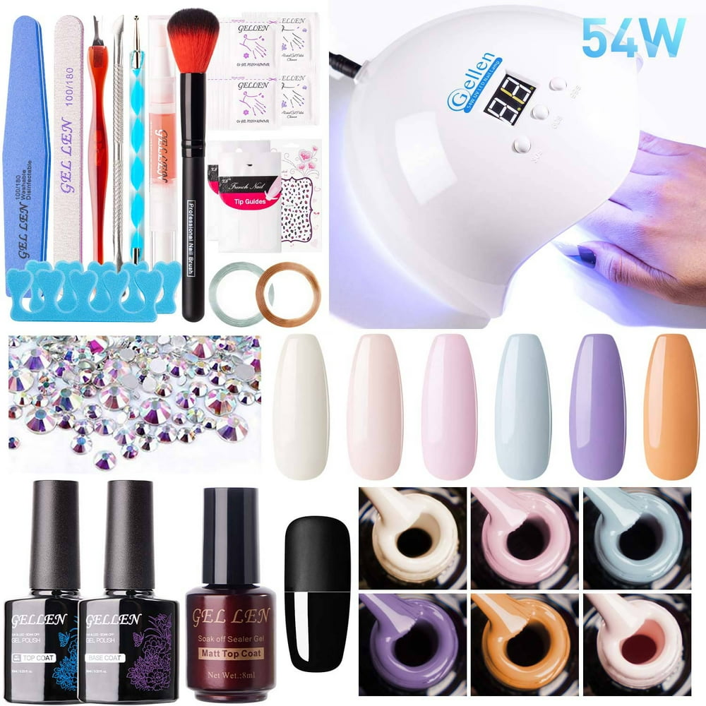 Gellen Gel Nail Polish Starter Kit Upgraded 54W UV/LED Nail Lamp 6