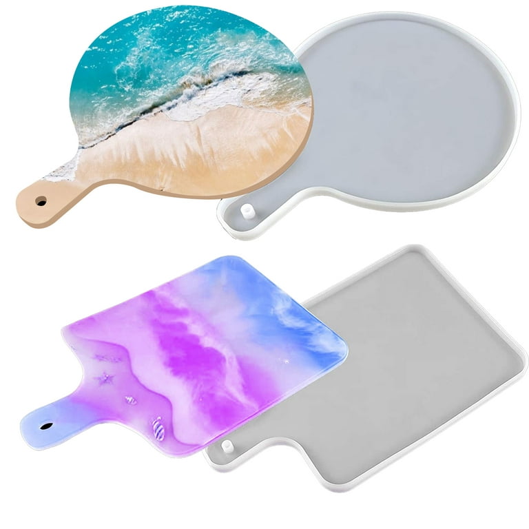 Yesbay 2Pcs Round Square Resin Silicone Tray Molds Epoxy Resin DIY
