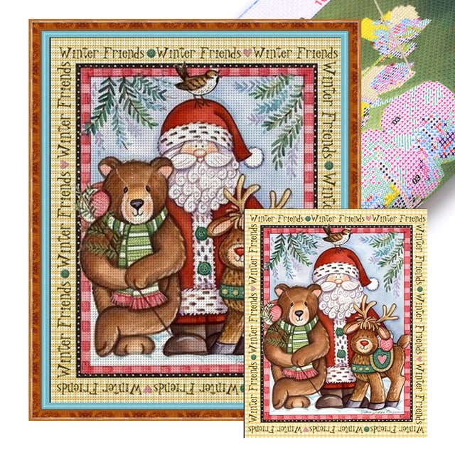 Hilo Algodón Ecológico Bordado Punto Cruz Papá Noel Impreso 11CT 50x60cm