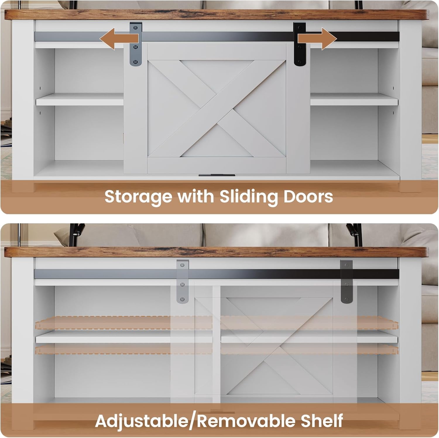 31.5" Square Lift Top Coffee Table, Farmhouse Coffee Table with Ample Storage, Wood Center Table with Sliding Doors and Large Hidden Space for Living Room Home Office, White