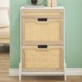 thumbnail image 2 of Rattan Shoe Storage Cabinet with 2 Flap Doors and 1 Drawer, Freestanding Shoe Organizer Rack with 3-Tier Adjustable Hidden Shelves for Hallway, Living Room, Entryway, 2 of 9
