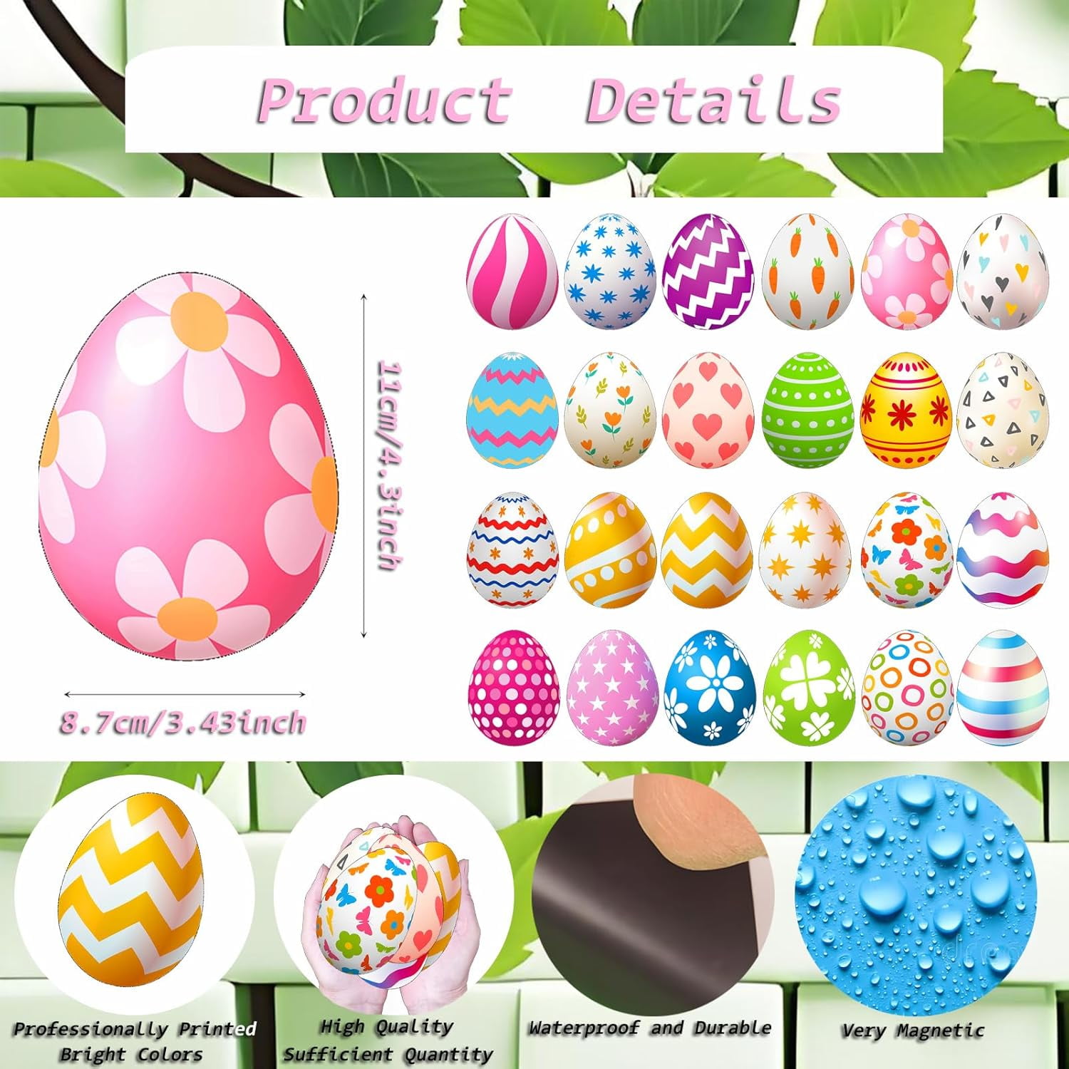 24 Pcs Happy Easter Garage Door Decoration Magnets Magnetic Easter Decoration Big Easter Egg Carrot Holidays Magnetic Stickers for Car Fridge Dishwasher Party Decor Supplies (Colorful Egg)