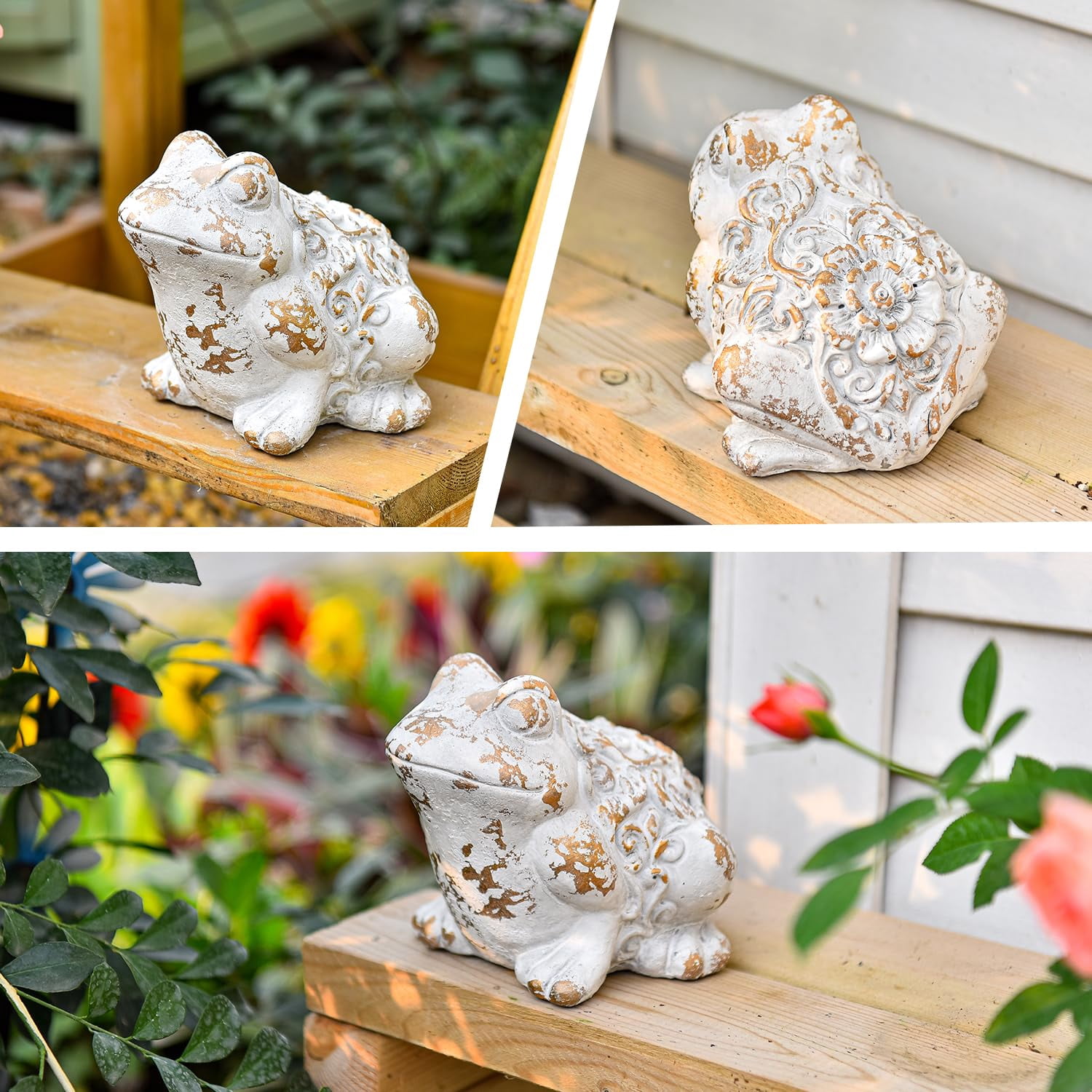 Sungmor Frog Figurine Garden Decor, Cement Frog Statue for Patio Yard Lawn Ornament, Indoor Outdoor Large Stone Frog Decorations Statue, Funny Animal Sculpture Gardening Gift