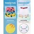 thumbnail image 2 of Justay Story Mens Swim Trunks 9" with 2 in 1 Compression Breathable Liner Zipper Pockets Quick Dry Swim Bathing Suit Summer Beach Hawaiian Shorts, Size S-2XL, 2 of 8