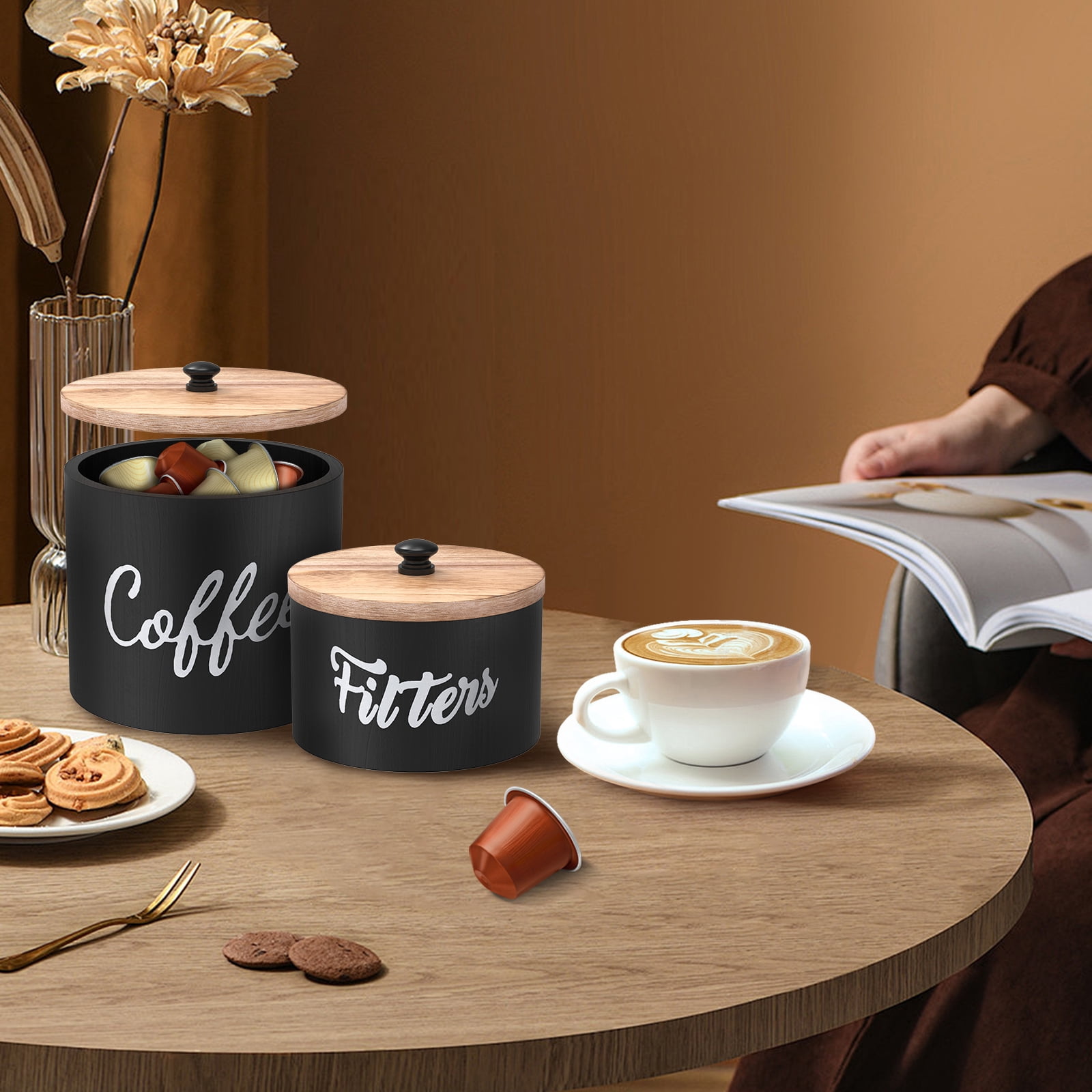 NUAHRHY 2pcs Wood Coffee Filter Holder Dispenser Storage Container Dispensers with Lid Enduring Filter Container for Counter Decor