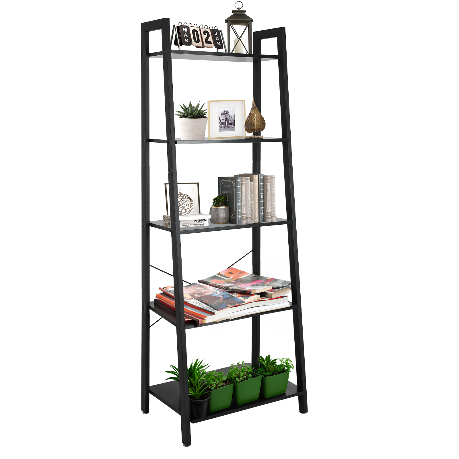 5Tier Ladder Shelf Bookshelf Bookcase Storage Rack Shelves