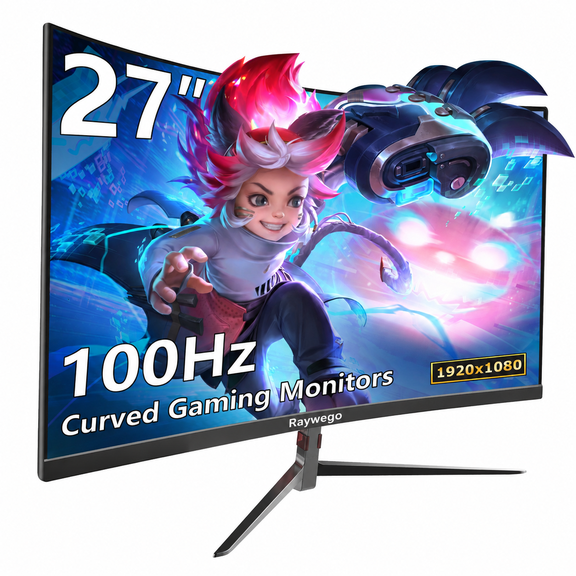 Raywego 27 Inch Curved Gaming Monitor, 100Hz FHD 1080P Frameless 1ms FreeSync