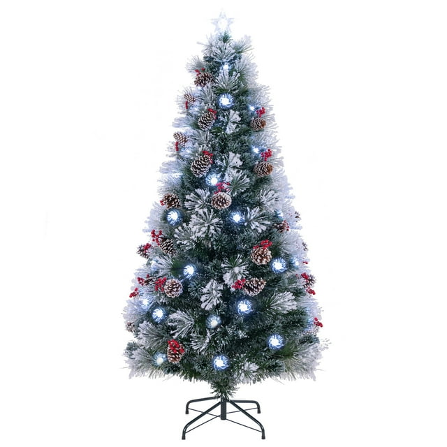 Gymax 7 FT Flocked Christmas Tree Artificial Xmas Tree w/270 Branch Tips &Pine Needles