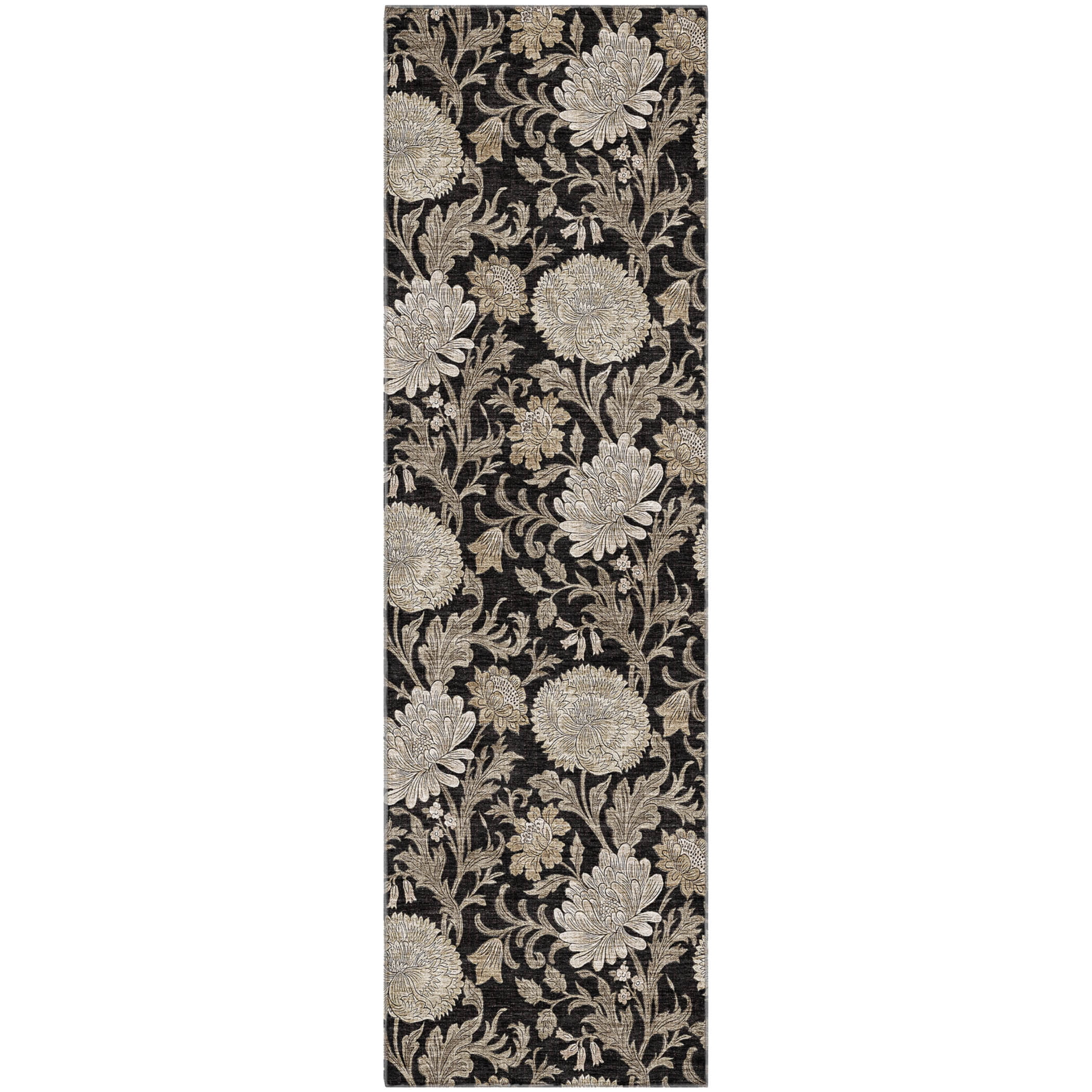 Addison Rugs Mayfield Washable Transitional Floral Black Runner Rug, 2'3" x 7'6"