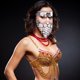 thumbnail image 5 of Cadena de cabeza de metal Danza del vientre Máscara de velo facial Cadena brillante Cadena de cara para fiesta, 5 of 7