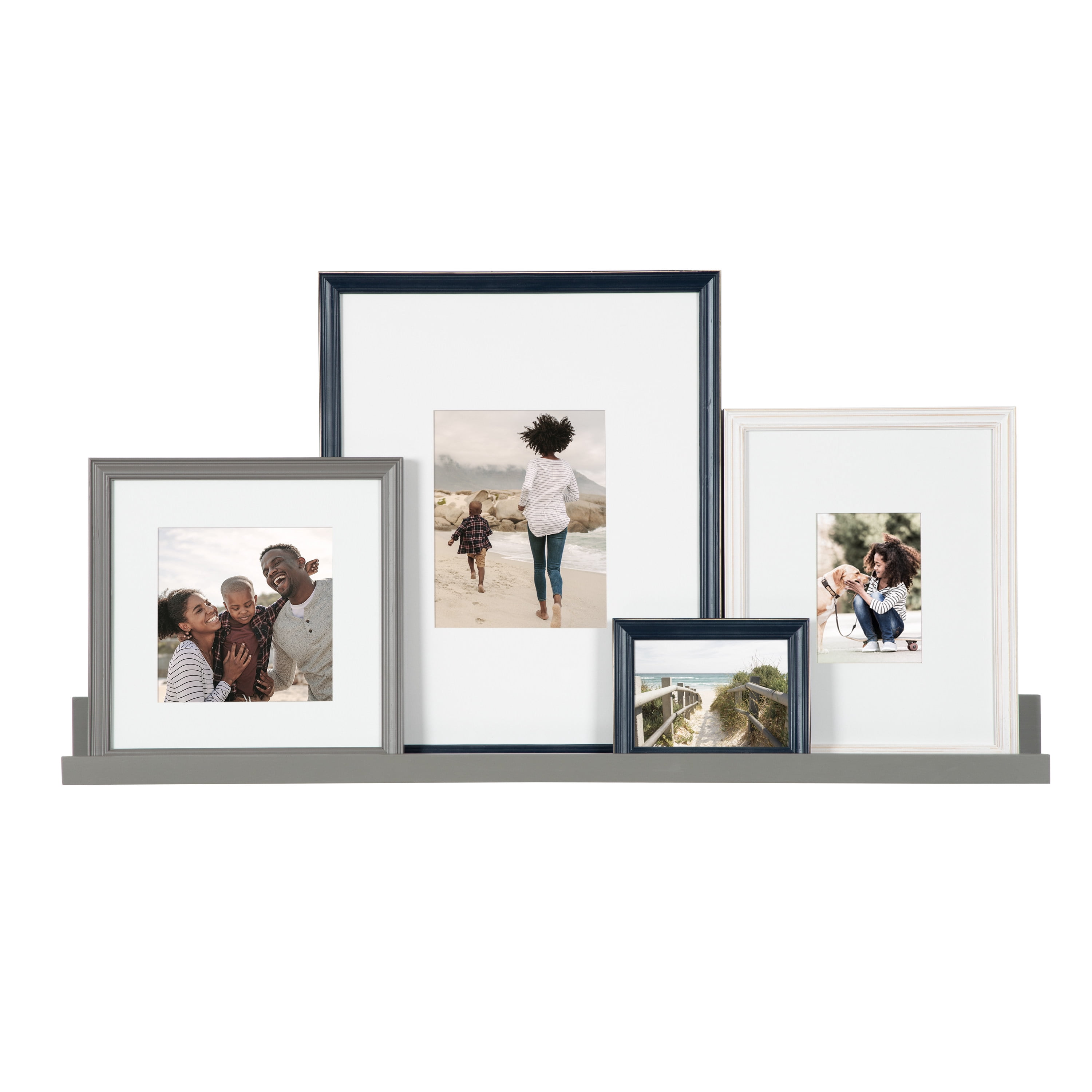 Kate and Laurel Bordeaux Gallery Wall Frame and Shelf Kit, Set of 5, Multiple Coastal Finishes, Assorted Size Frames and Display Shelf