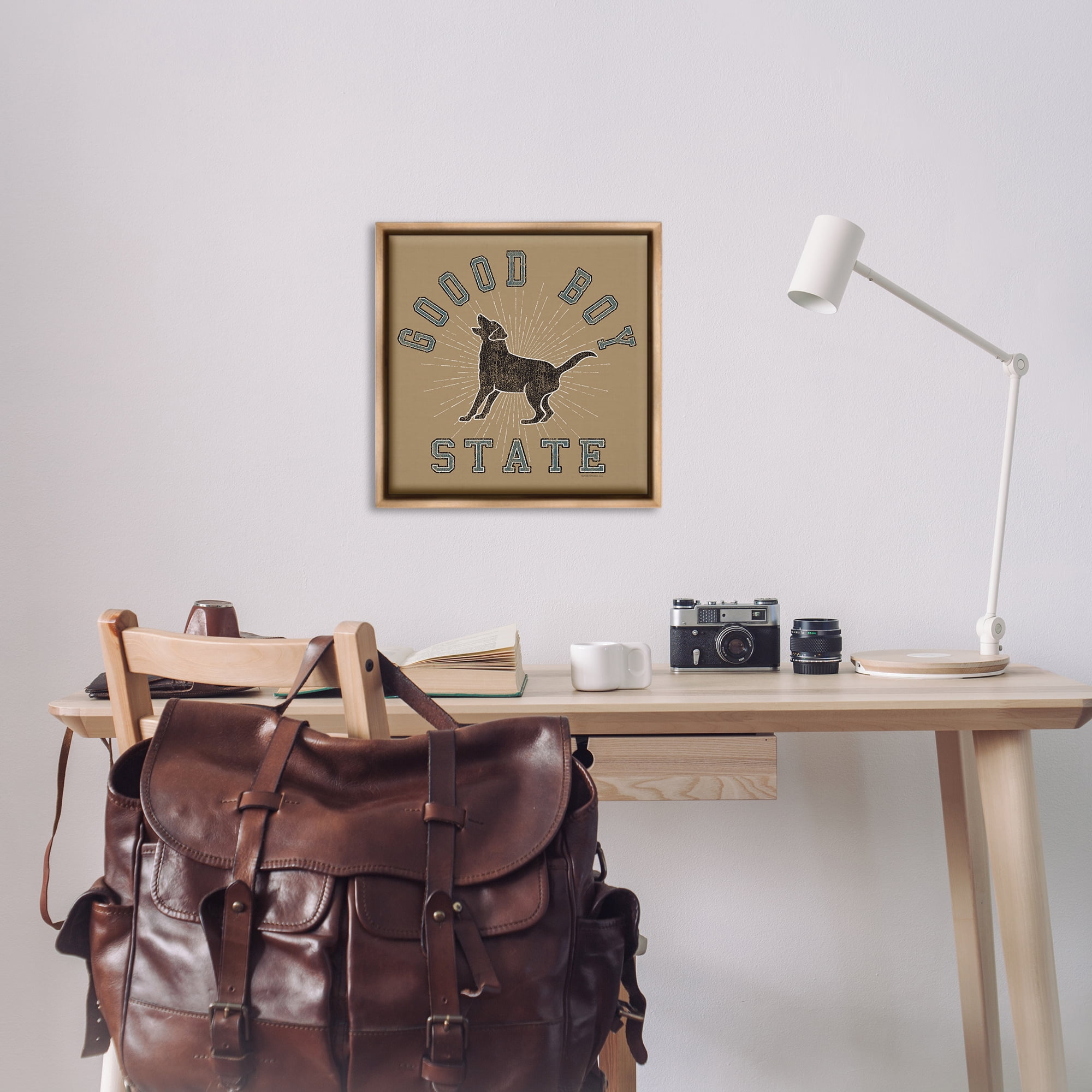 Stupell Industries Vintage Good Boy State Novelty & Humor Painting Brown Floater Framed Canvas Art Print Wall Art, 25 x 25
