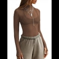 thumbnail image 1 of Blusa de Larga de para Mujer, Blusa de Encaje Transparente con Cuello Alto y Bordado Floral. Café S, 1 of 9