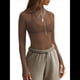 thumbnail image 1 of Blusa de Larga de para Mujer, Blusa de Encaje Transparente con Cuello Alto y Bordado Floral. Café L, 1 of 9