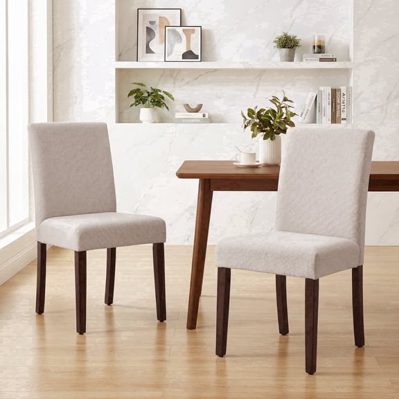AFO Upholstered Fabric Dining Chairs Set of 2 with Wood Legs, Modern Parsons Chairs with High Back for Kitchen, Dining Room, or Restaurant, Beige