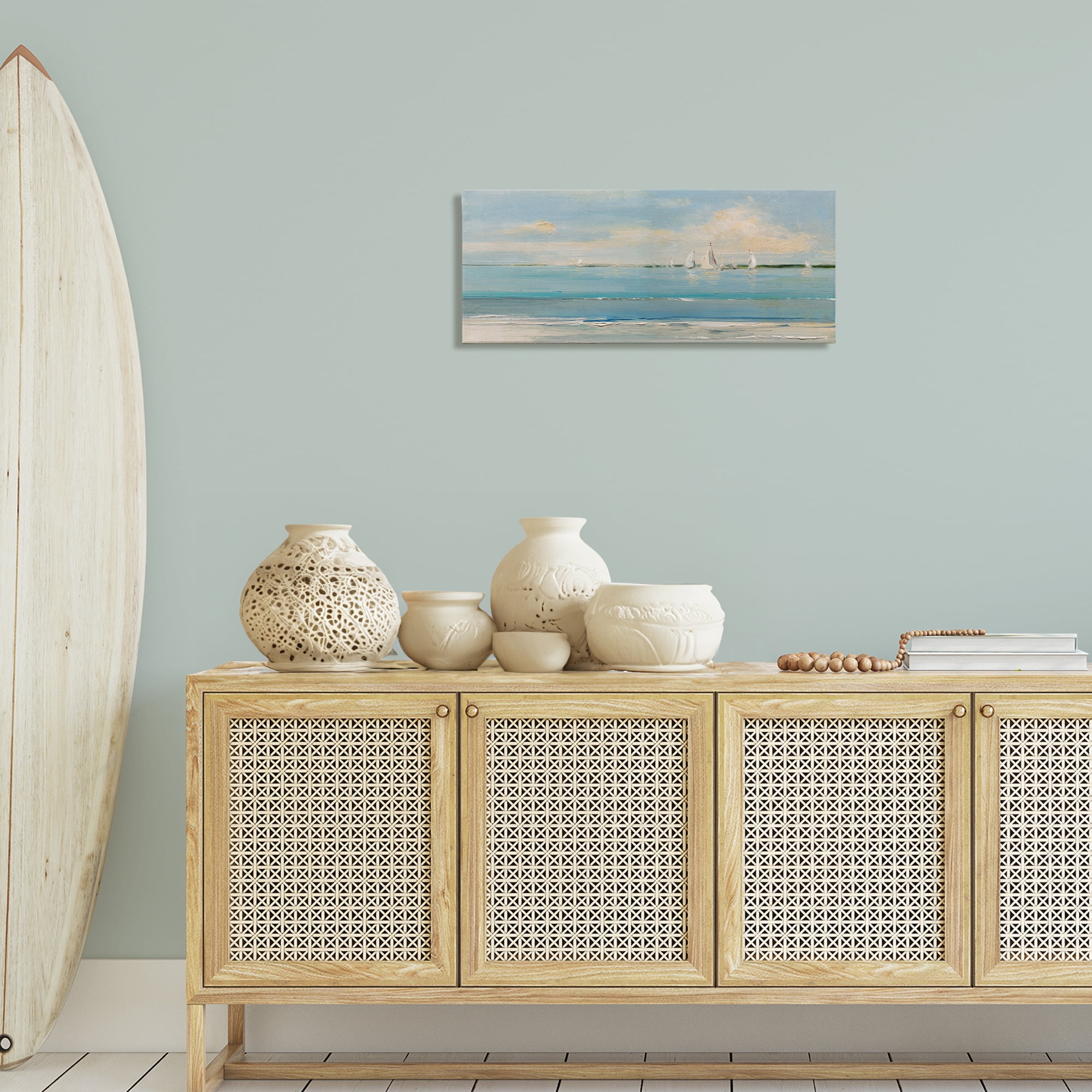 Stupell Industries Distant Painterly Sailboats Nautical & Beach Painting Wrapped Canvas Art Print Wall Art, 30 x 13