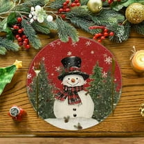 Hometravel Christmas Snowman Round Placemats, Insulated Table Protection Mats, Holiday Themed Dining Decor for Kitchen, Table, Party Settings