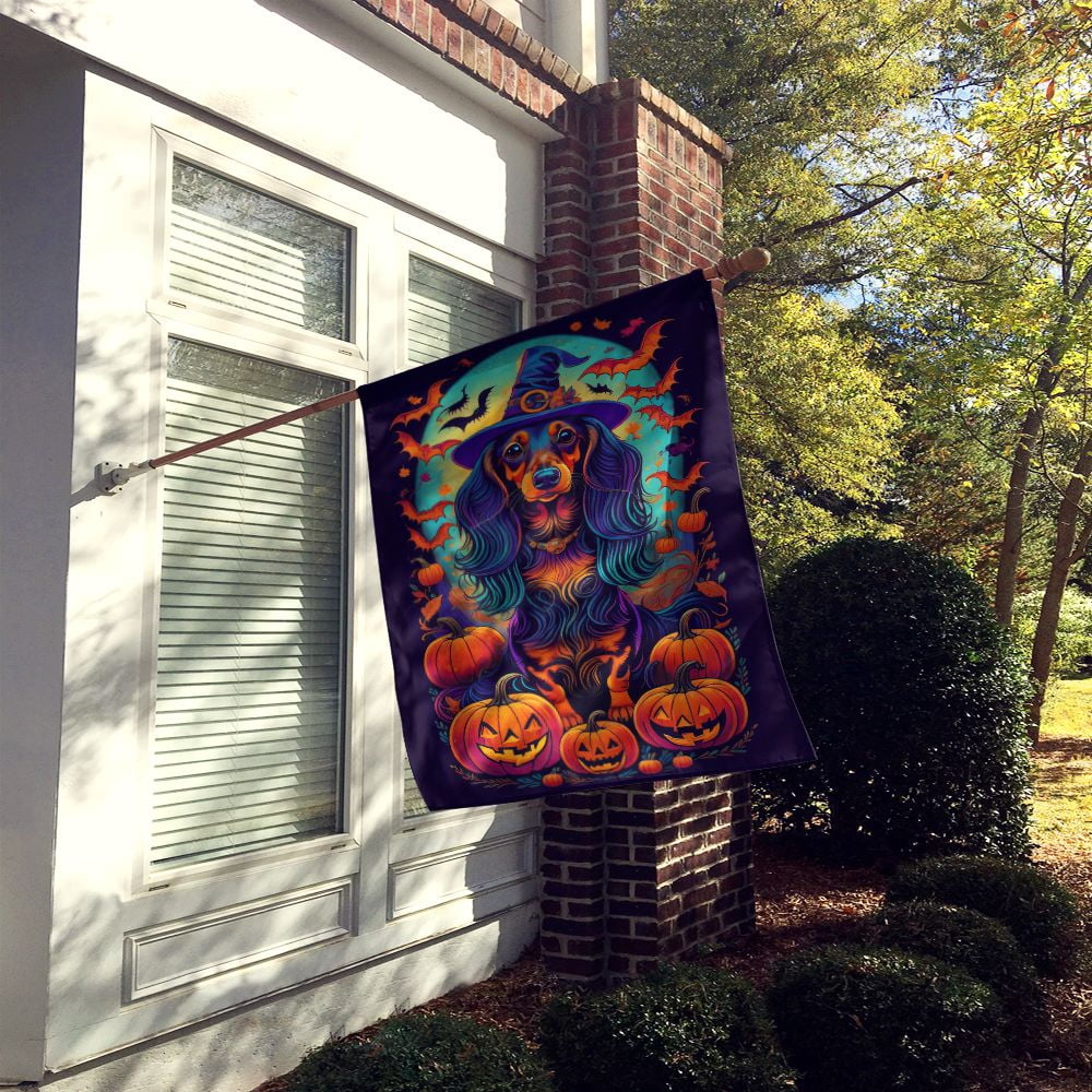 Halloween Dachshund Dog House Flag 28x40IN Double-Sided Polyester Decorative Sleeve Pole Flag for Outdoor Home Garden