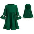 thumbnail image 3 of TOOYOU Girls Outfits Long Sleeve Prayer Clothes For Baby Robe And Headscarf Set Fashion Casual Clothing Set Green Size 18-24 Months, 3 of 7