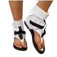thumbnail image 6 of Women Faux Leather Sandals Metal Buckle Open Toe Ankle High Comfy Non-Slip Flat Shoes For Beach Casual Summer (9.5, White), 6 of 9