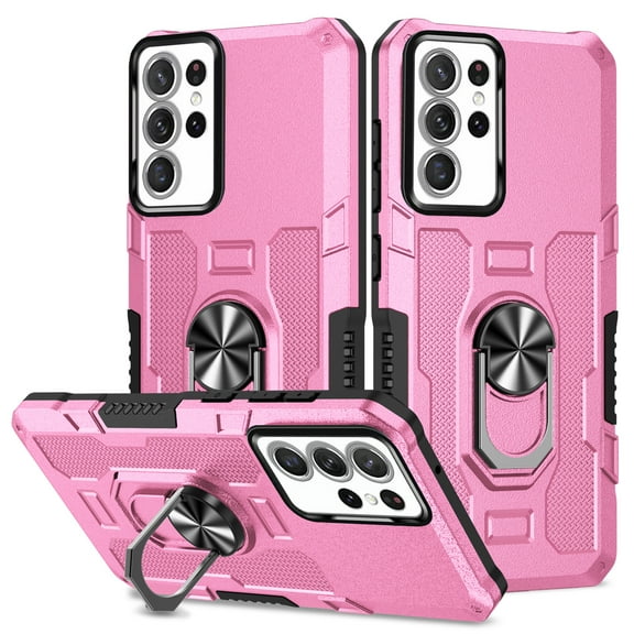 SaniMore for Samsung Galaxy S22 Ultra 6.8" 2022 Case, Magnetic Car Mount 360° Rotating Kickstand Heavy Duty Protective Shock-resistant Hybird Cover [Rugged PC Back & TPU Bumper] For S22 Ultra, Pink