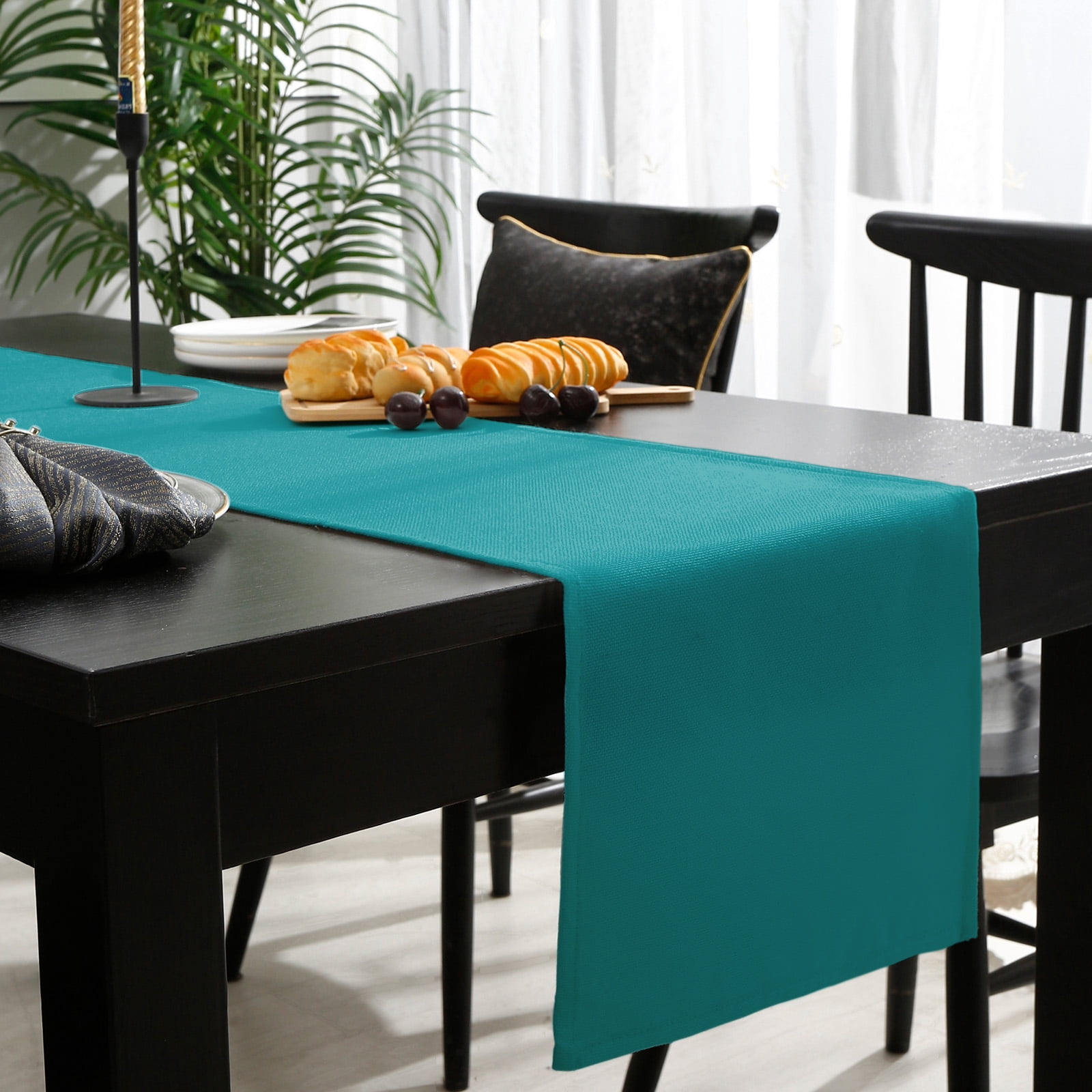 Teal Cotton Linen Table Runner 13 x 90 inch Turquoise Pure Teal Non-slip Rectangular Dining Table Decor for Wedding Party Holiday Dinner