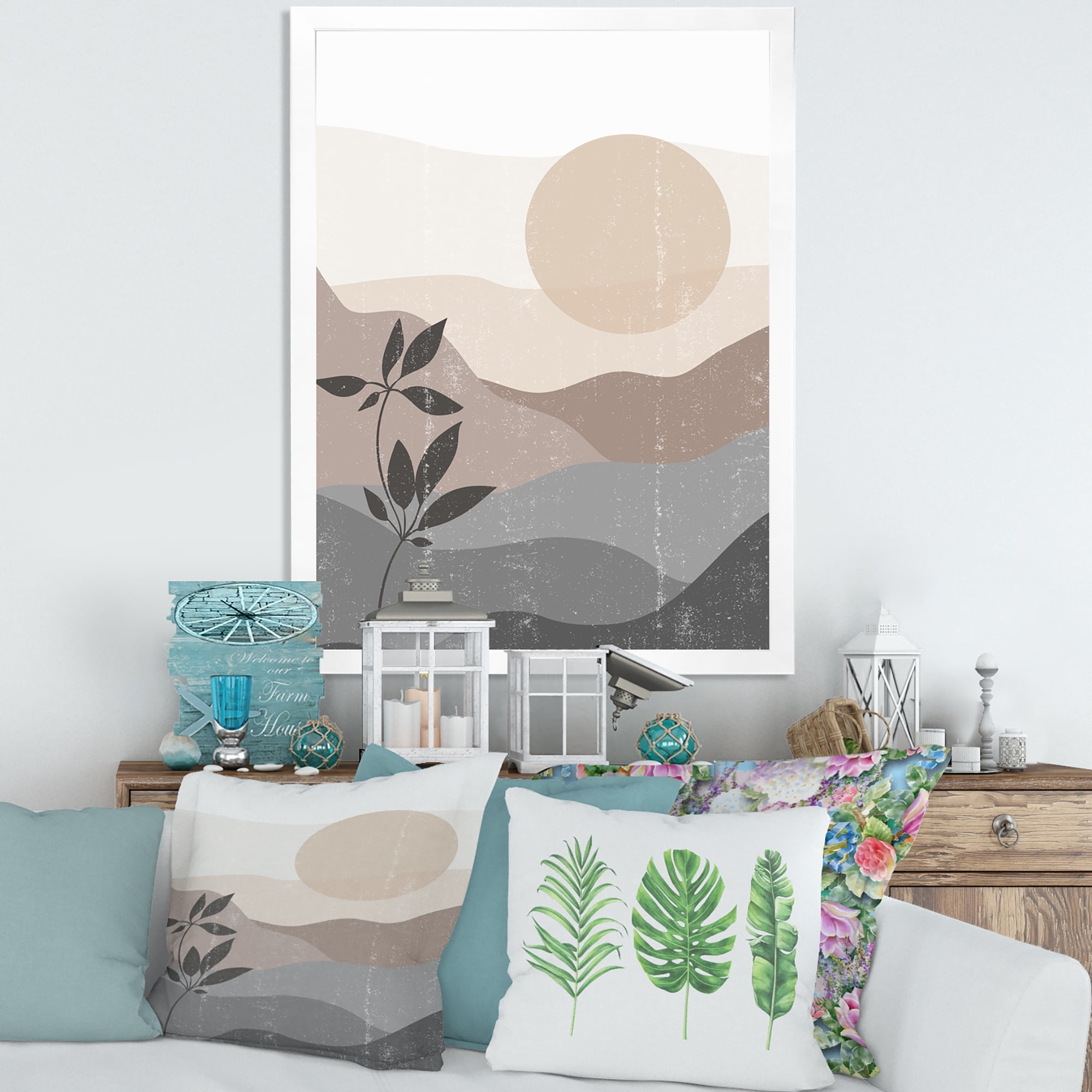 Designart 'Minimalist Sunset Over Mountain Landscape' Modern Framed Art Print
