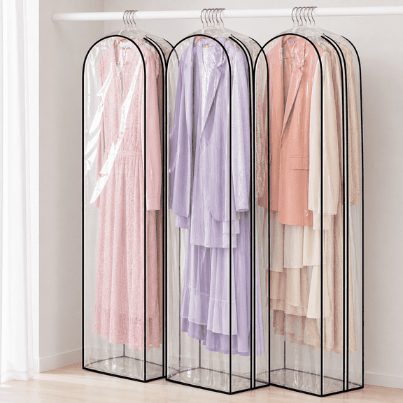 Closet Storage Bags, Hanging Garment Bags with Clear Waterproof Plastic, Portable Clothes Organizer Bags for Wardrobe, Clothing Storage, 3 Pack