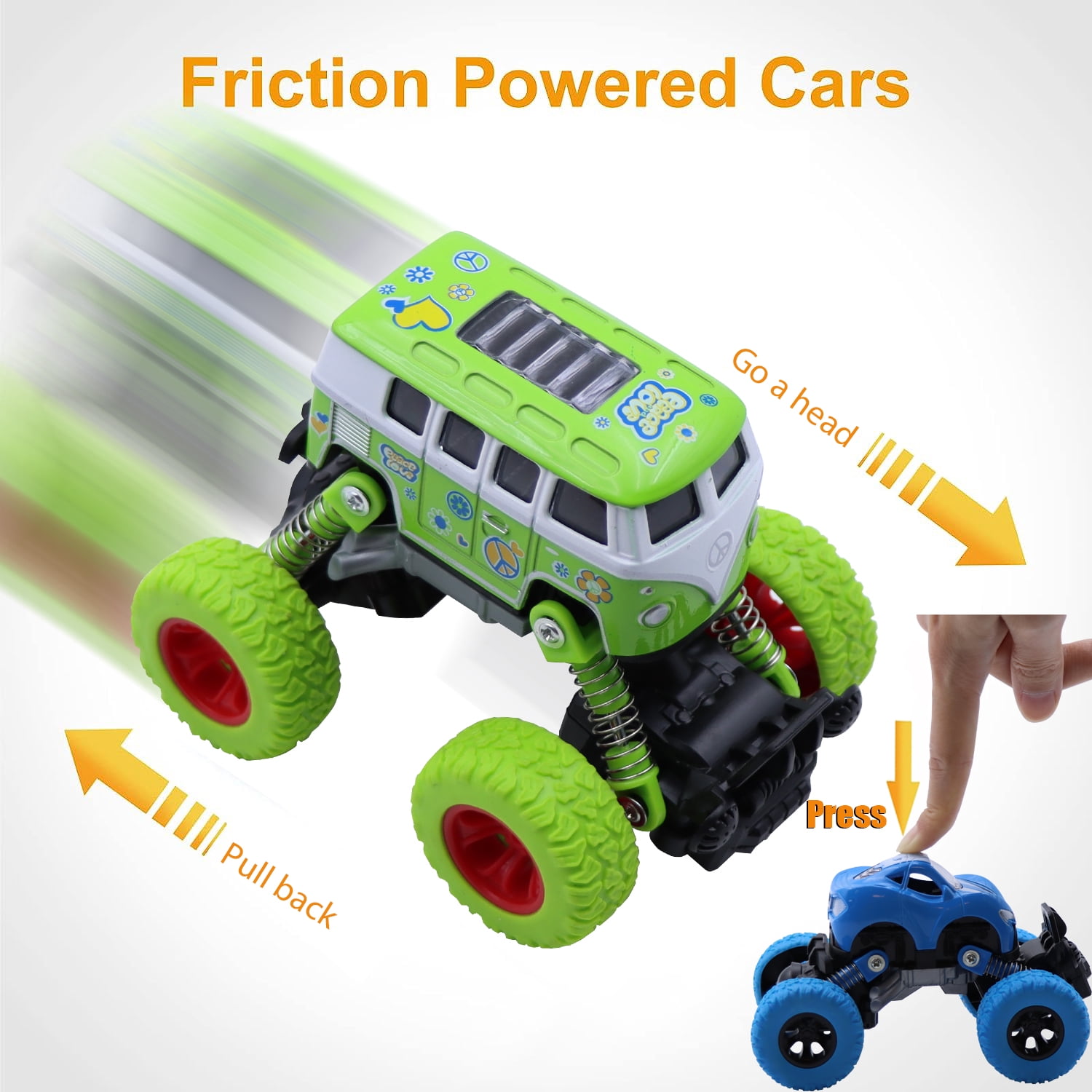 Ficcug 2 Pack Pull Back Cars Toys,Friction Powered Trucks for Kids,Toddler Toys for 1 2 3 4 5 + Year Old Boys Girls