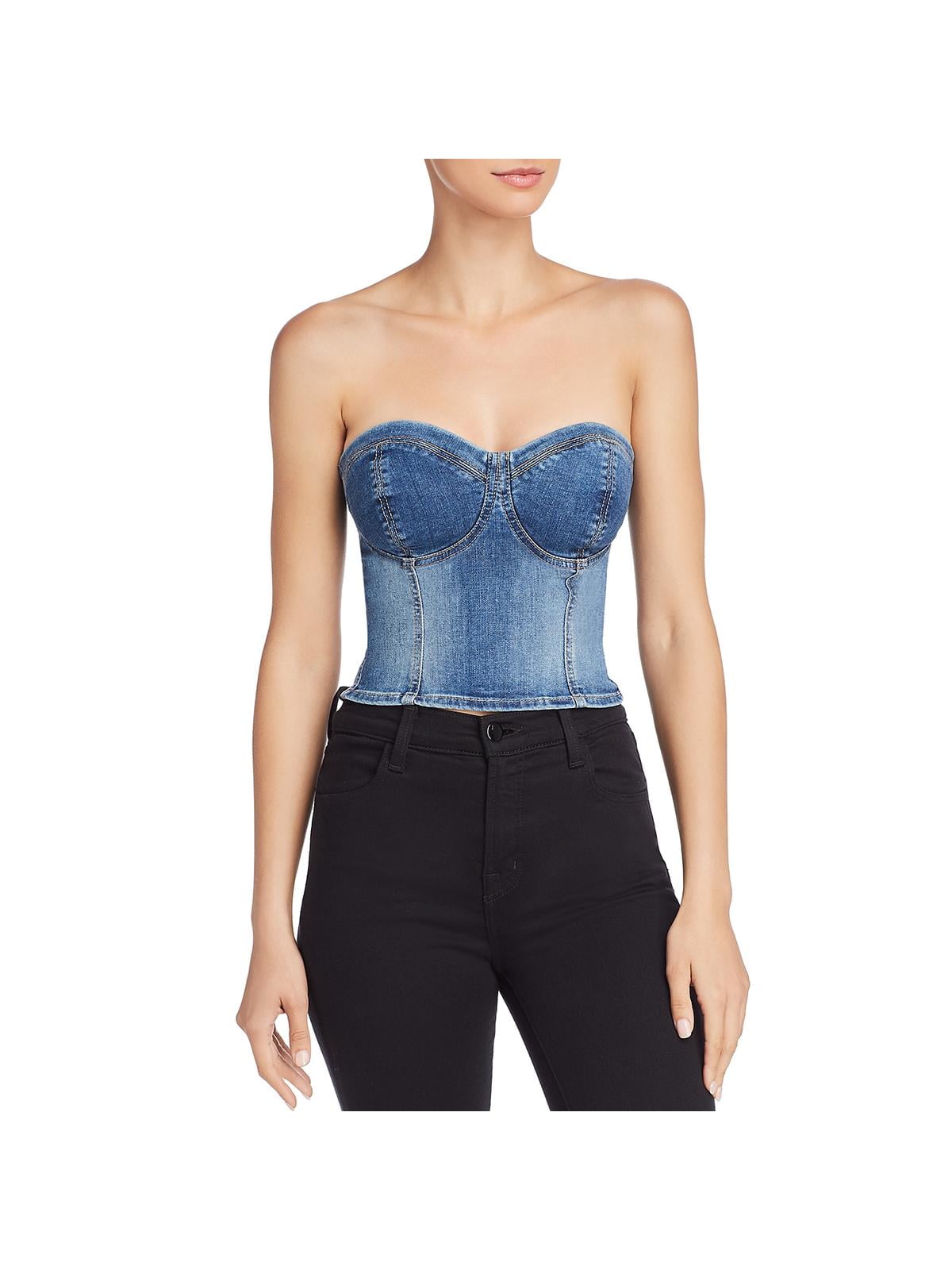 GUESS Womens Denim Bustier Blouse Blue X Small Walmart