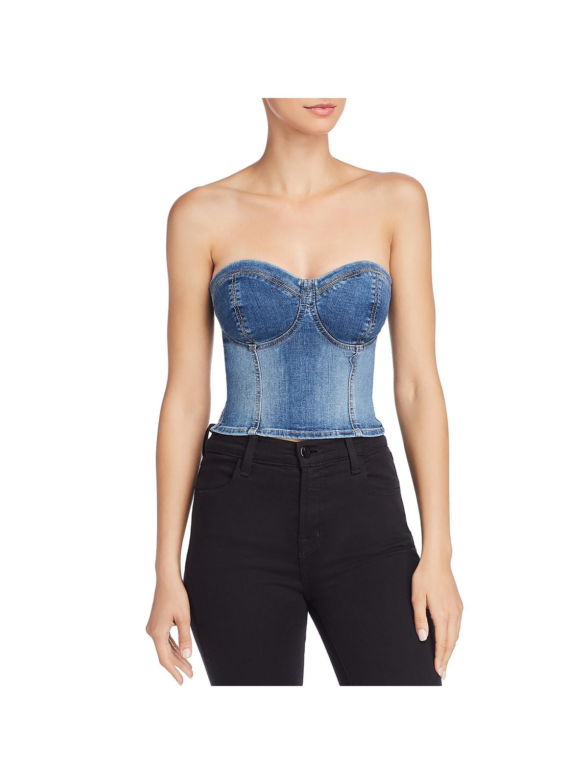 Guess Womens Denim Strapless Corset Top Walmart Com