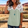 thumbnail image 6 of hlysgo Women's Lace V-Neck T-Shirts Short Sleeve Loose Fitting Tunic Basic Tops Summer Lightweight Shirts Green,2xL, 6 of 6