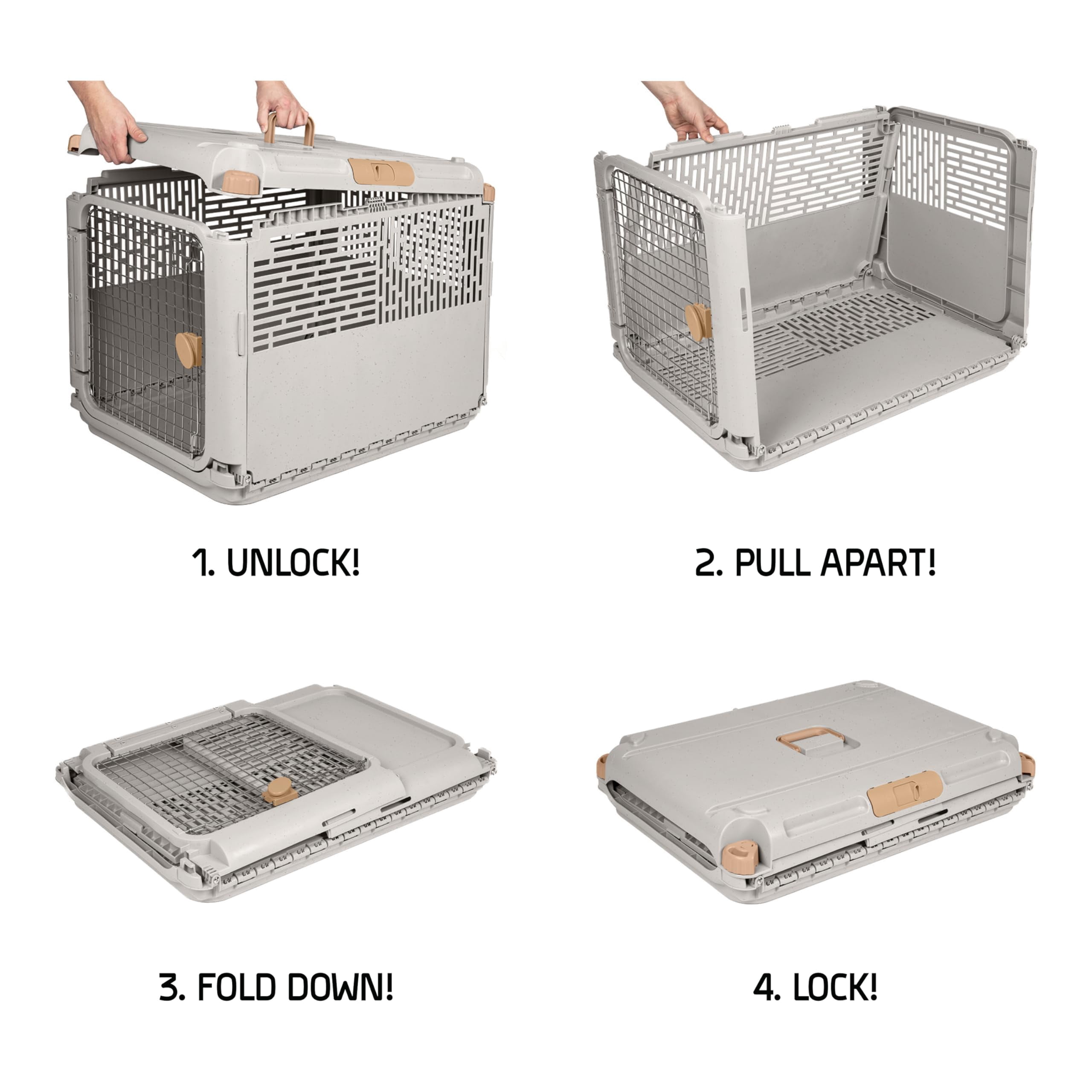 Collapsible Medium Pet Travel Carrier (tan)  Hard-sided Kennel For Dogs Puppies Cats Kittens Animals Up To 50lbs Washable Home & Outdoor Crate 30.6"l X 22"w 23.25"h