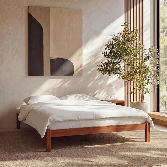 LIFEMENT Twin Classic Wood Platform Bed Frame, Solid Wood, No Box Spring Needed, Easy Assembly, Under Bed Storage, Cherry