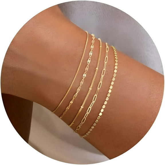 DESIGNICE Gold Bracelets for Women,14K Dainty Gold Plated Stackable Bracelets for Women Trendy Gold Bracelet Stack Set Waterproof Chain Bracelets Paperclip Adjustable Tennis Minimalist Cute Jewelry