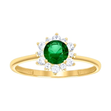 14k Yellow Gold Womens Green White Cubic Zirconia Flower Fashion Ring 5.2x8.8mm Wide Ring for Women