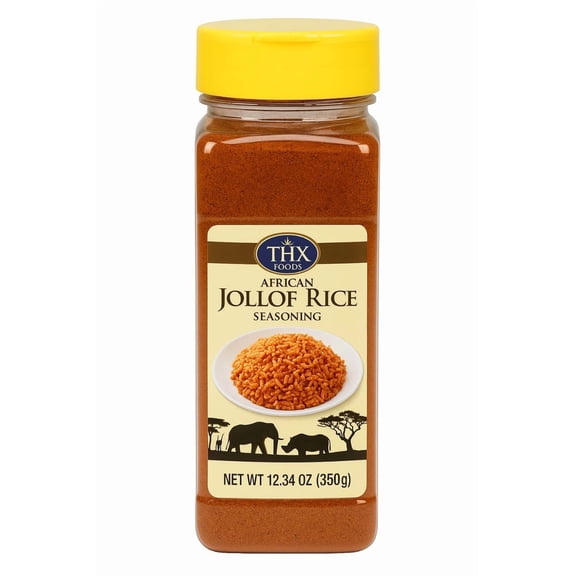 Jollof Rice Seasoning, 12.34oz – African Blend of paprika, spices, Onion, Garlic, and flavorful blend of spices designed to capture the bold and aromatic essence of traditional Jollof Rice. THX Food
