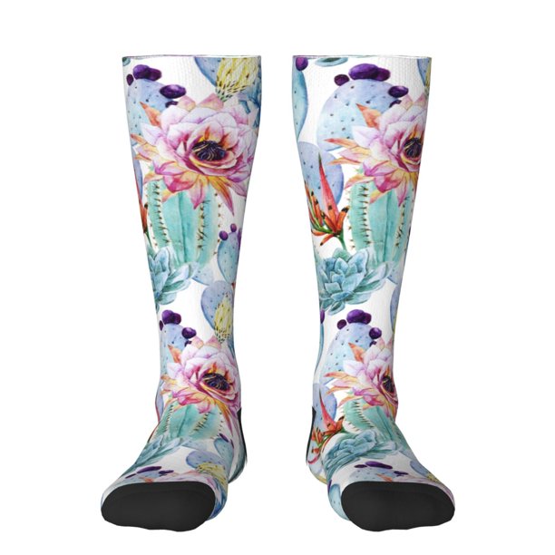 Fotbe Cactus Calcetas Divertidas Estampadas para Hombre y Mujer, Calcetas de Algodón hasta la Rodilla para Caminar, Correr, Enfermería y Embarazo