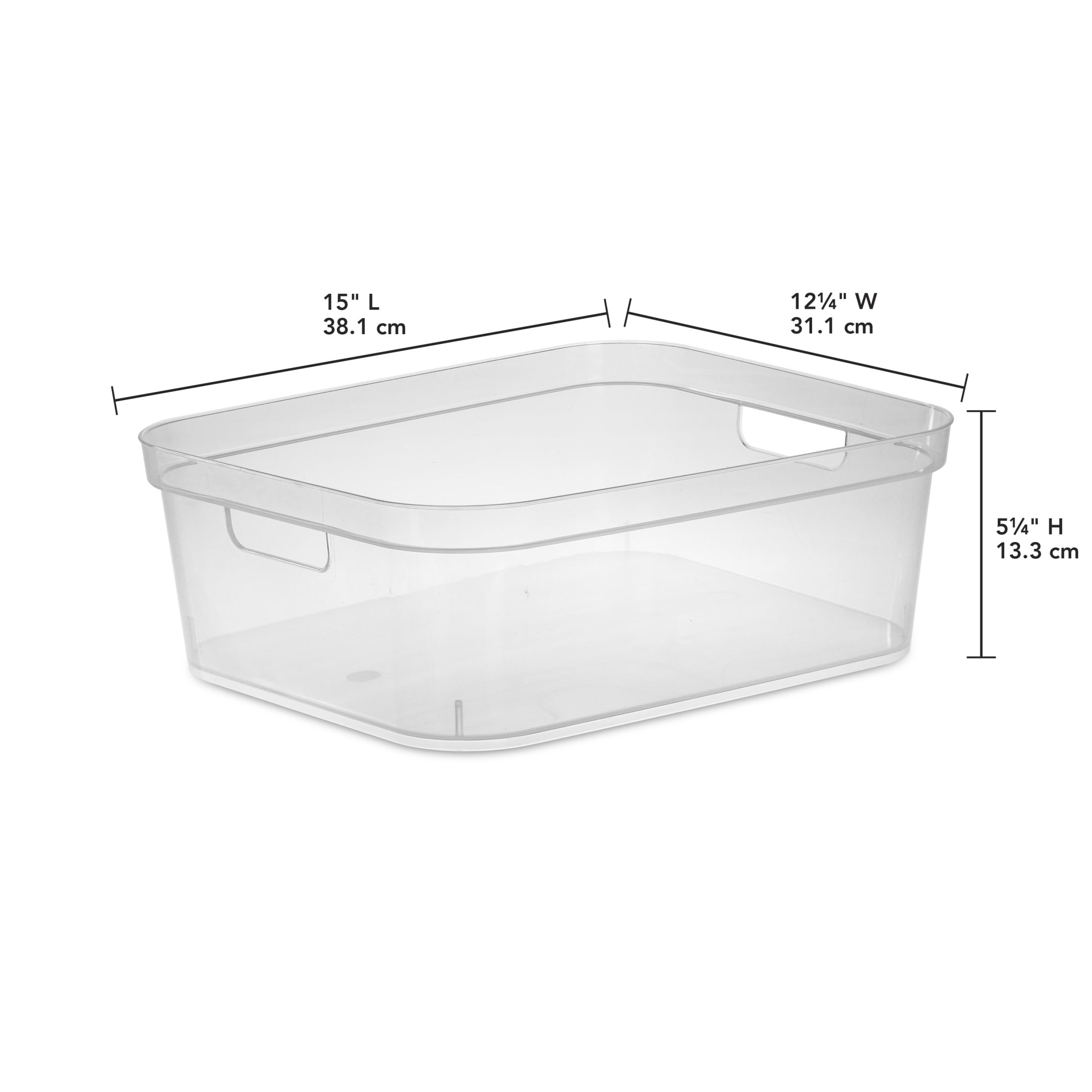 Sterilite Short Storage Bin, Clear Plastic, Easy Access Container with Carry Handles, 8 Count