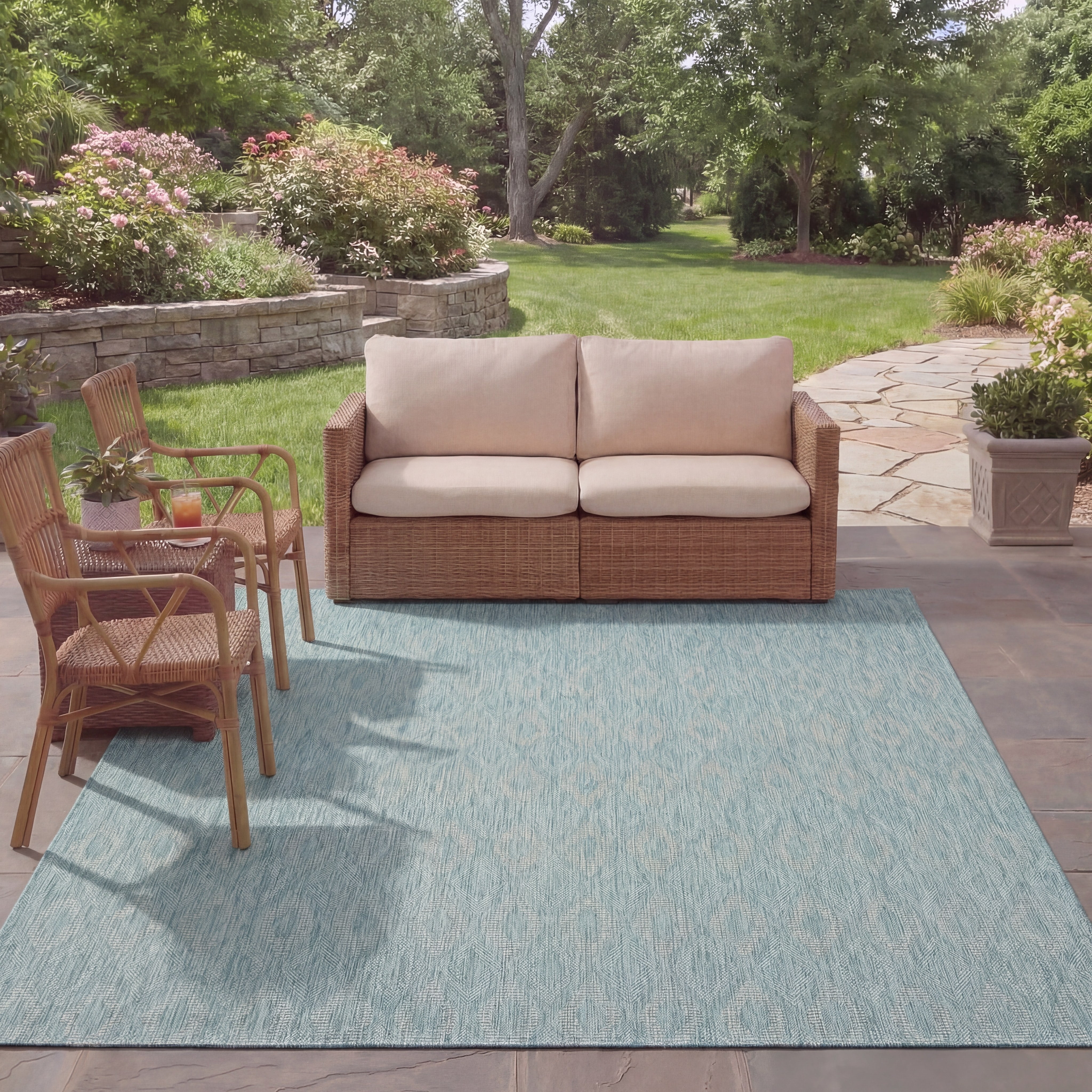 Safavieh Courtyard Teodor Geometric Indoor/Outdoor Area Rug, Aqua, 6'7" x 6'7" Square