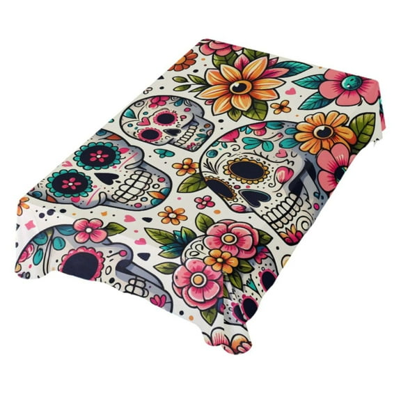 JSTEL Sugar Skull Day Of Dead Flower Table Cloth Square 54 x 54 Inch Tablecloth Anti Wrinkle Table Cover for Dining Kitchen Parties