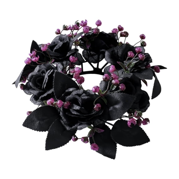 S SERENABLE Halloween Black Artificial Rose Candle Ring ID 7.5cm Versatile Floral Wreath