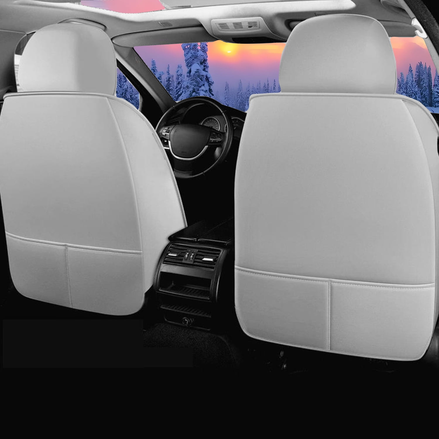 BaiCH Car Seat Covers, Breathable and Waterproof Faux Leather Automotive Seat Covers for Cars SUV Truck Sedan,Universal Anti-Slip Driver Seat Cover with Backrest (Full Seat, Gray)