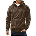 thumbnail image 3 of qolati Ribbed Corduroy Hoodies for Men Stylish Quater Zip Pullover Tops Vintage Sweatshirt Casual Long Sleeve Cargo Hoodies with Pockets Coffee S, 3 of 8