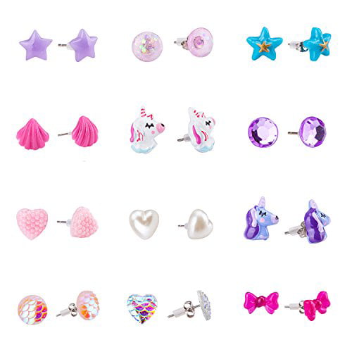 20 Pairs Girls Earrings,Assorted Multiple Stud Earrings,Colorful Cute Stud Earrings Girls Jewelry Pearl Earrings Set Gift for Little Girls